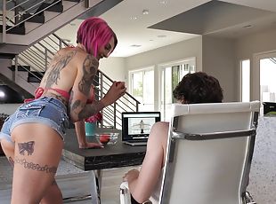 pornósztár, párok, asztalon, tetoválás