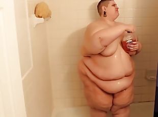 רחצה, חובבן, נשים-בעל-גוף-גדולות, תחת-butt, מקלחת, סולו