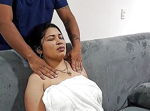 I am very stressed and this sexy young man helps me with a relaxing massage