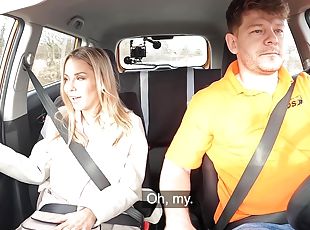 Blonde Lucky Bee wearing stockings gets fucked in the car