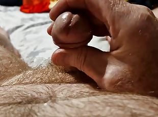 Verbal bear from Glasgow playing with his hairy body, his cock and pissing on my red pubes