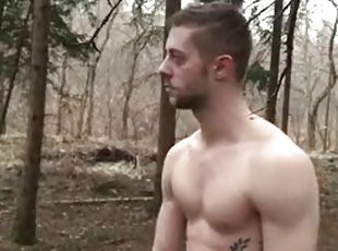 German boy naked in public outdoor masturbation in the woods in the rain jerks off small cock big cock muscle g string