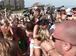 Nasty amateur chicks flash their tits in public in reality party video