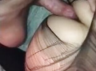 Quick fuck in her ripping fishnets