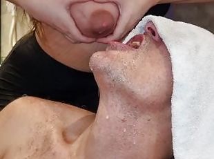 My lactating stepdaughter squirts her sweet milk into my mouth