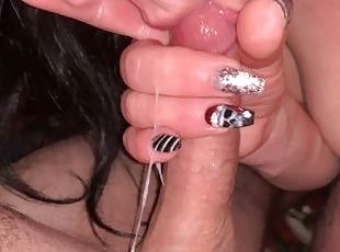 His Cock PULSATES and GUSHES CUM While She SUCKS THE ENTIRE LOAD OUT! Sexy Goth Christmas Nails