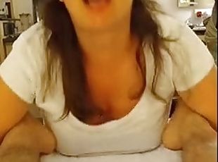 Wife strips naked, sucks cock and gets fucked hard in a hotel room