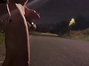 Horny trucker jerks off naked in public on the way home