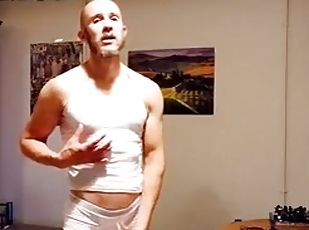 Posing and jerking off in a white shirt