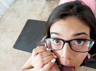 Nerdy teen students in glasses in POV blowjob compilation