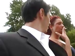 Horny german chubby redhead babe picked up for wild outdoor sex