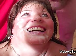 Older English mature wife accepts several cumshots over her face