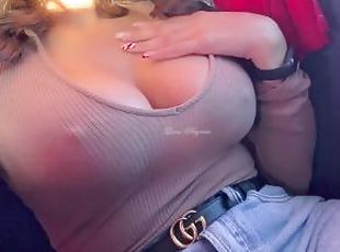 Stranger caught teen flashing tits in the public bus