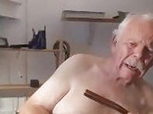 Old man straps his cock and balls to order