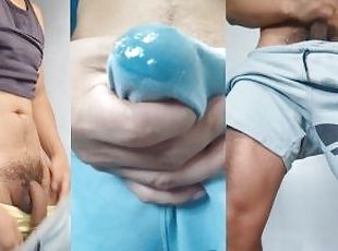 young man moans when making a spectacular cumshot in underwear