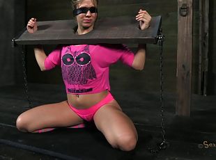 Blindfolded babe called Chastity is about to get a proper torture