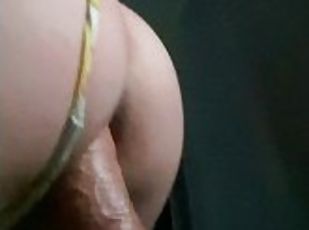 grosse, chatte-pussy, amateur, anal, jouet, belle-femme-ronde, gode, solo, blanc, string