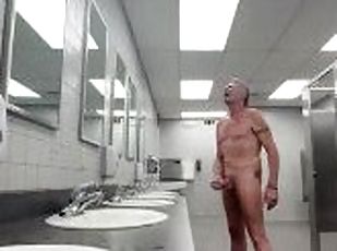Naked jack off in public restroom