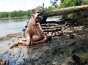 Horny thick ass wife creampied fucking in the mud