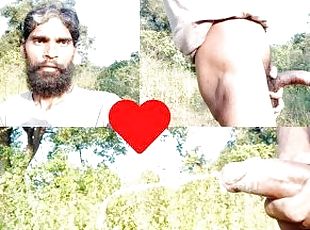 Beard men Rajesh Playboy 993 masturbating outdoor in the jungle, public and cumming huge cum load