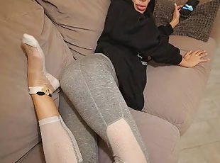 Horny Sexy Roommate in Ripped Leggings was Caught Masturbaiting