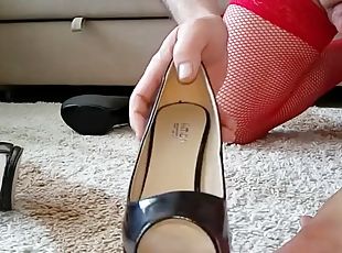 Black peep toe pump shoes fucked and cum filled