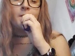 Naughty milf smoking and touching her tits