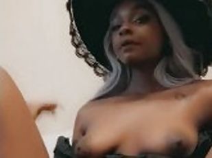 Cute Witch Plays with Hairy Pussy