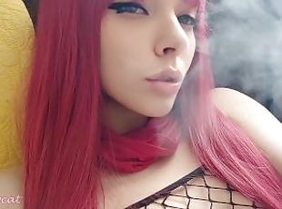 Cute Alt Girl smoking in body fishnets CLOSE UP (full vid on my ManyVids/0nlyfans)
