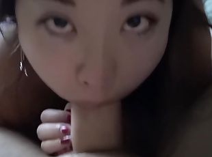 asiatique, amateur, fellation, ados, fellation-profonde, ejaculation-interne, couple, fou, point-de-vue, webcam