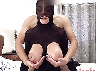 AMWF, A big boobs girl and full-face mask, fetish play