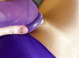 Glossy Tan &amp; Purple Pantyhose Masturbation