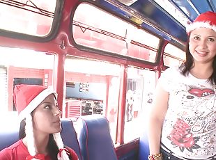 Sexy Latina in a Xmas hat gets rammed in a bus
