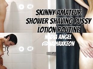 Skinny Amateur Shower Shaving Pussy Lotion Routine