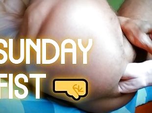 Twink is fisting his ass in the morning and precum