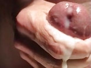Slow Multiple Sperm Ooze from Glistening Mushroom Head Cock