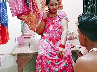 Desi Sexy Bhabhi Fucked When Talking With Husband, Hindi Audio