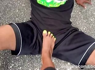 Ebony Domme Ballbusting In Public On Her Foot Fetish Slave - POV
