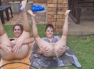 Two friends ANAL hosepipe water play