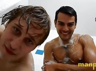 kąpiel, gej, stopy, pov, prysznic, chłopak, młodzi, dominacja, gigantyczne, realne