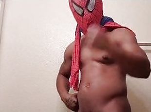 Spidey masterbates in the shower(stroking penis in the suds) sexy chocolate ????
