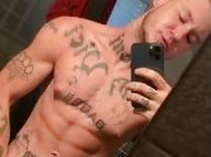 young guy with six pack jerking off his big cock for you