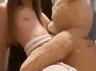 Jen fucks her teddy bear hard cuming good