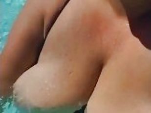 Playing with my Huge Tits at a Public Pool