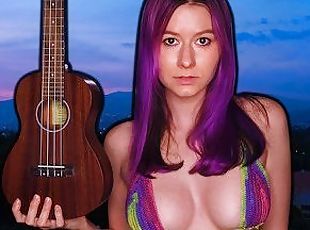Hot girl playing on ukulele and singing in a naughty bikini ????