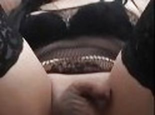 Colombian shemale in lingerie has fun with dildo in her ass