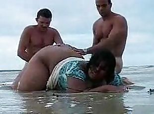 BBW Latina Babe Gets Fucked in a Threesome on the Beach