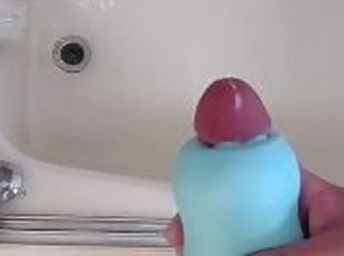 Jerking my cock with my stroker. Made me cum hard!