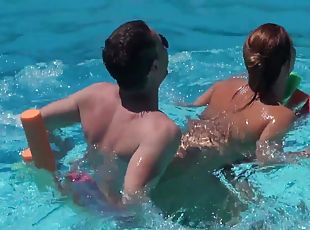 Group fucking by the pool with naughty Chrissy Fox and Spanelka