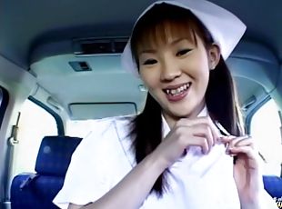krankenschwester, blasen, japanier, auto, gesichtspunkt, nette, nahaufnahme, tracht